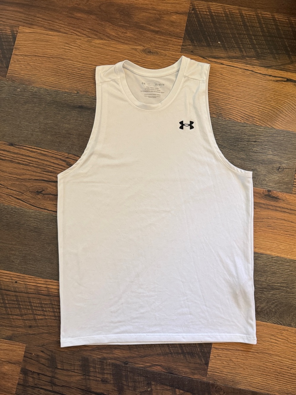 Under Armour Men’s White Athletic Tank with Black Logo